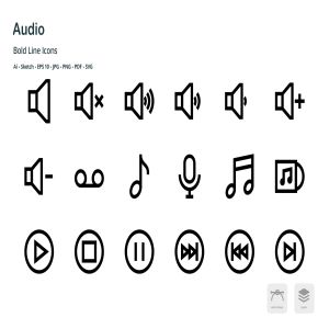 音频/多媒体播放主题矢量线性一流设计素材网精选图标 Audio Mini Bold Line Vector Icons