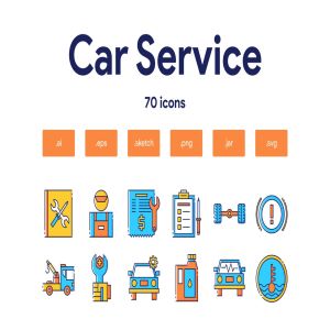 70枚汽车服务主题填色线性一流设计素材网精选图标 Car Service Icon Set
