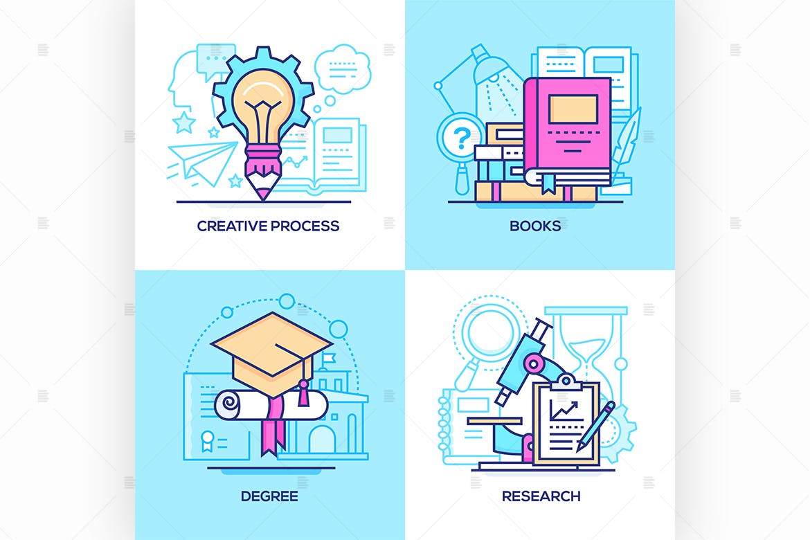 商业&在校教育主题矢量一流设计素材网精选图标 Business and online education – set of icons