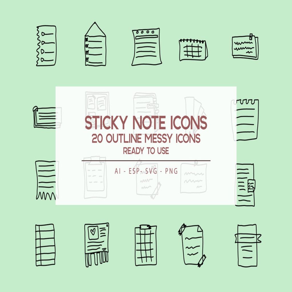 便笺手绘草图矢量轮廓一流设计素材网精选图标outline Sticky Note Icons Set 一流设计网