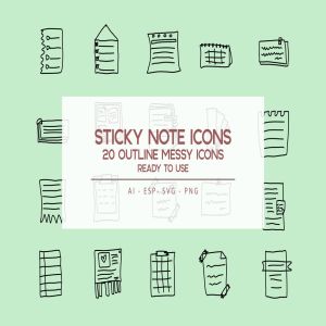 便笺手绘草图矢量轮廓一流设计素材网精选图标 Outline Sticky Note Icons set