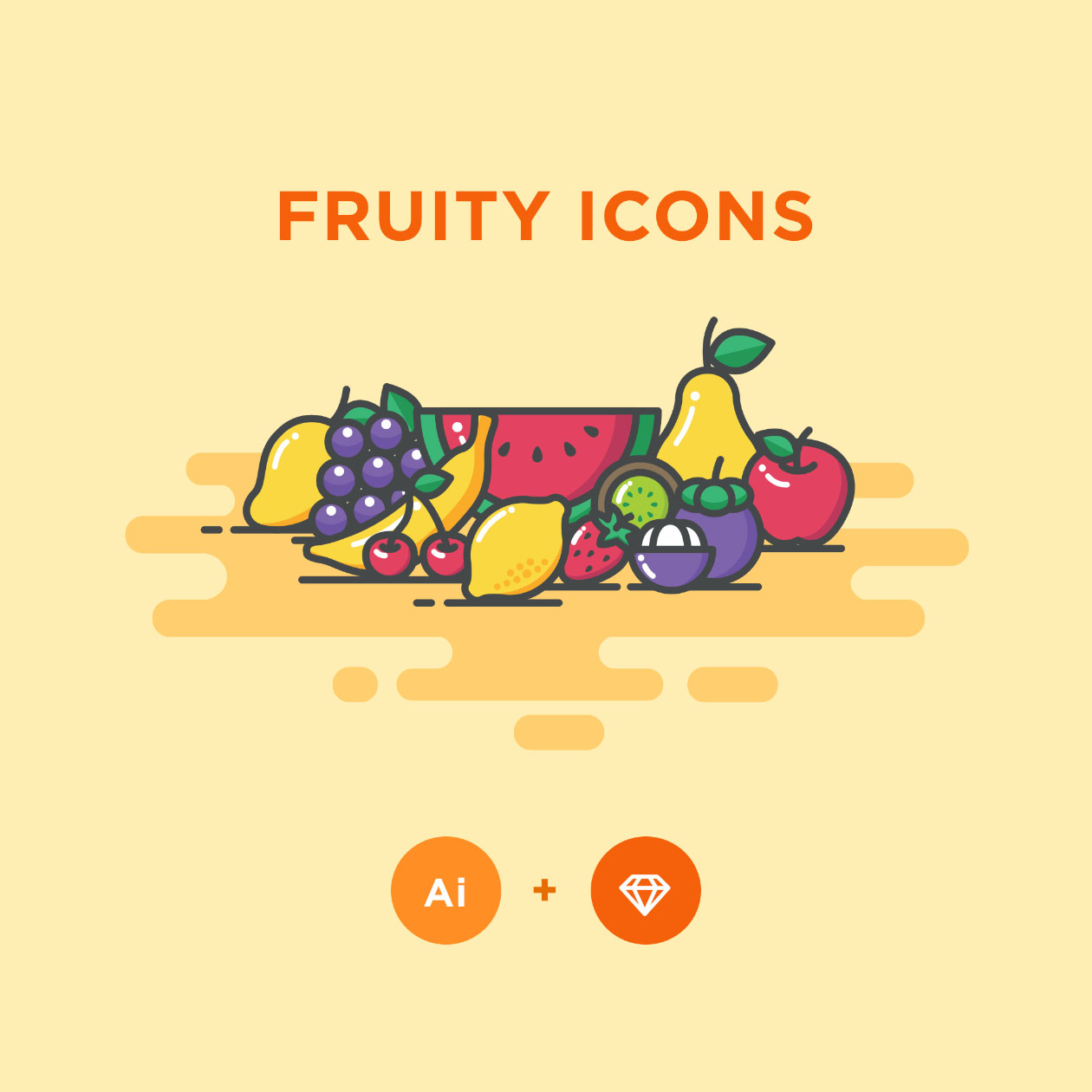 12枚常见水果矢量彩色一流设计素材网精选图标 12 Colored Fruit Icons – Illustrator & Sketch