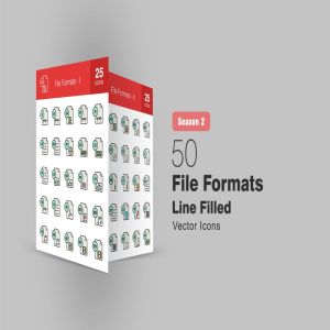 50枚文件格式填充线性一流设计素材网精选图标 II 50 File Formats Filled Line Icons Season II