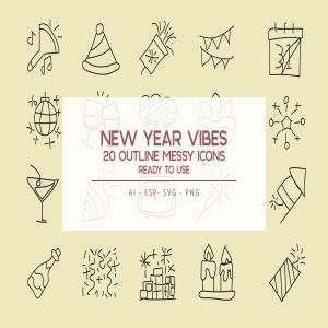 新年主题氛围实物轮廓一流设计素材网精选图标素材 New Year Vibe Outline Icon Set