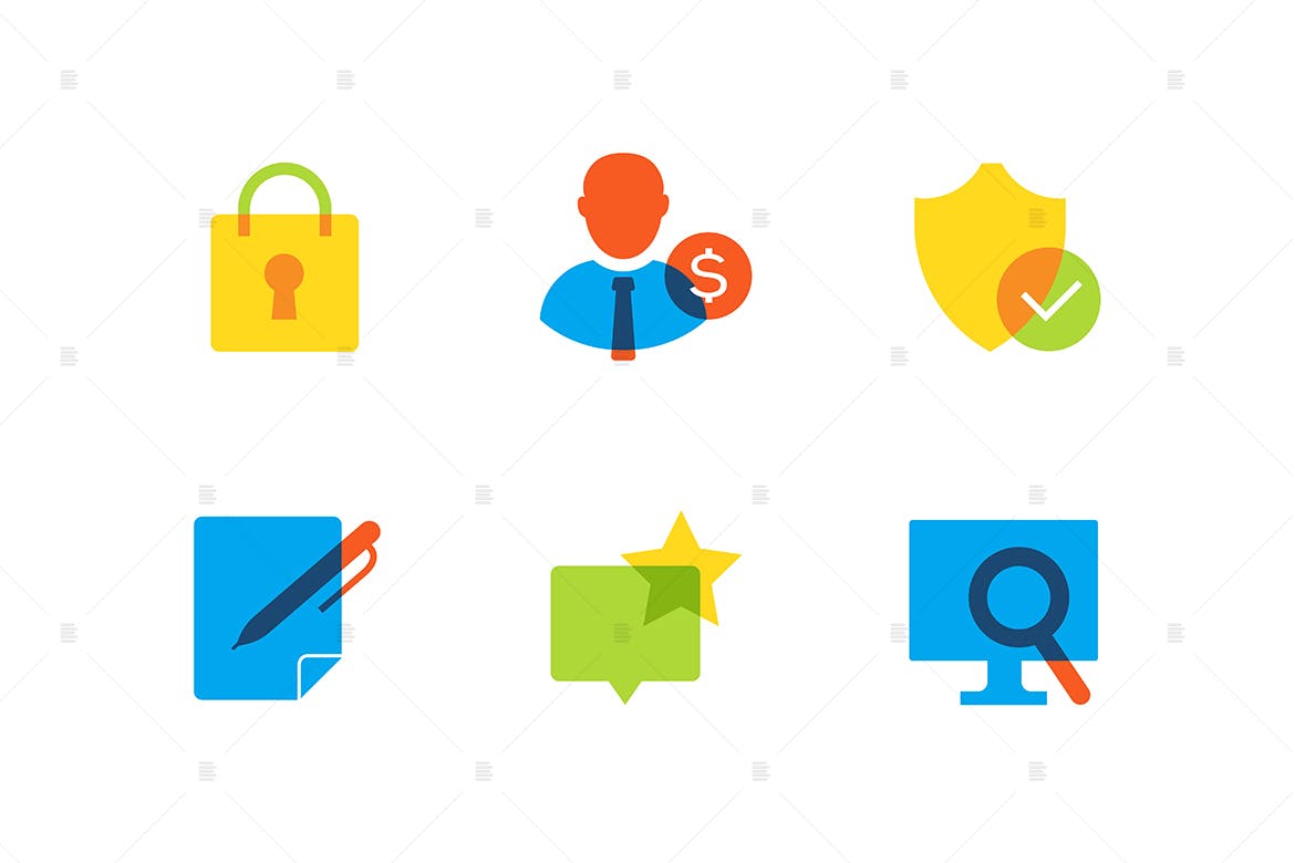 商业&安全主题扁平设计风格矢量一流设计素材网精选图标集 Business and safety – flat design style icons set