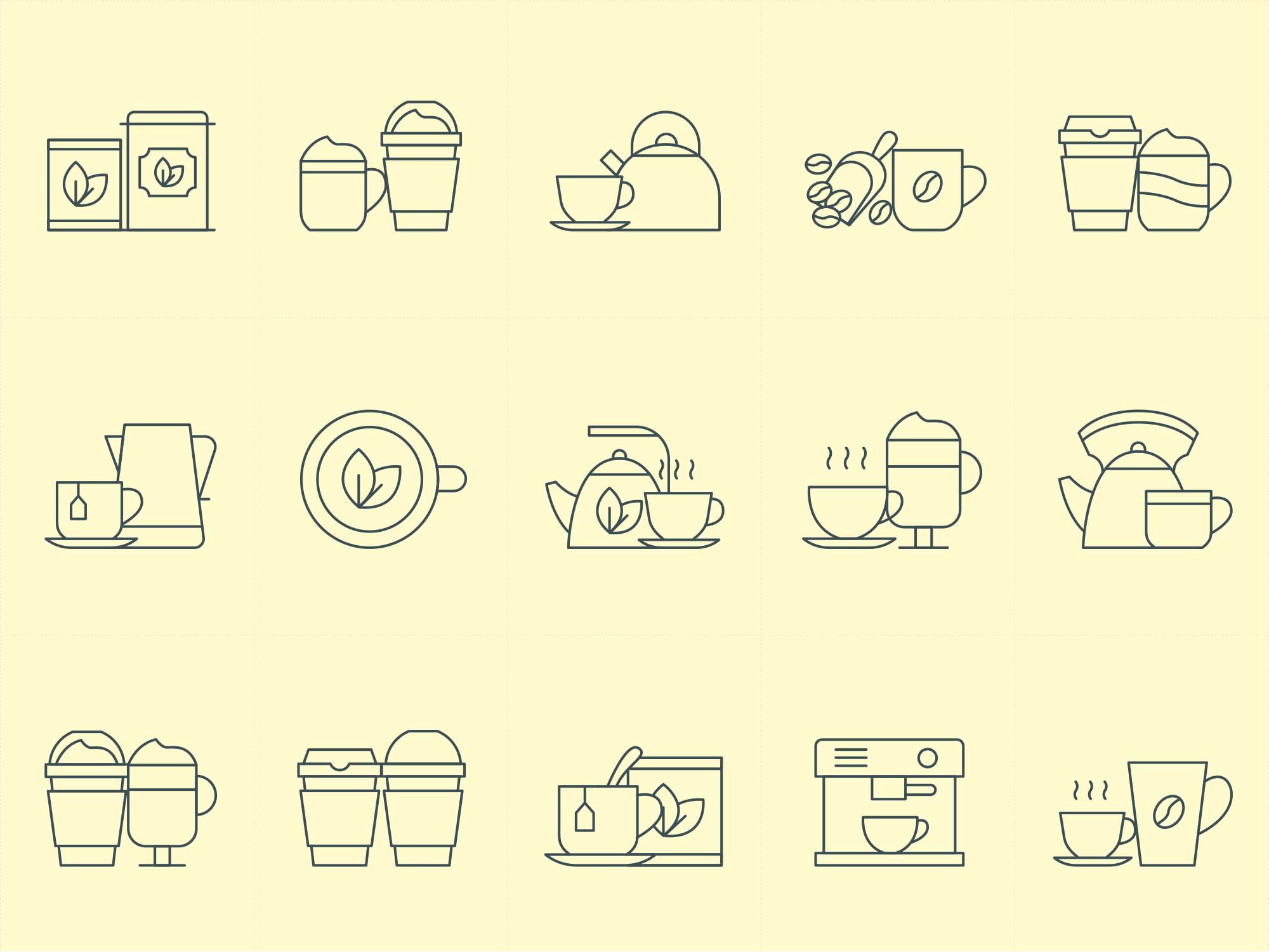 咖啡&茶文化主题矢量线性一流设计素材网精选图标 Coffee and Tea Vector Icons