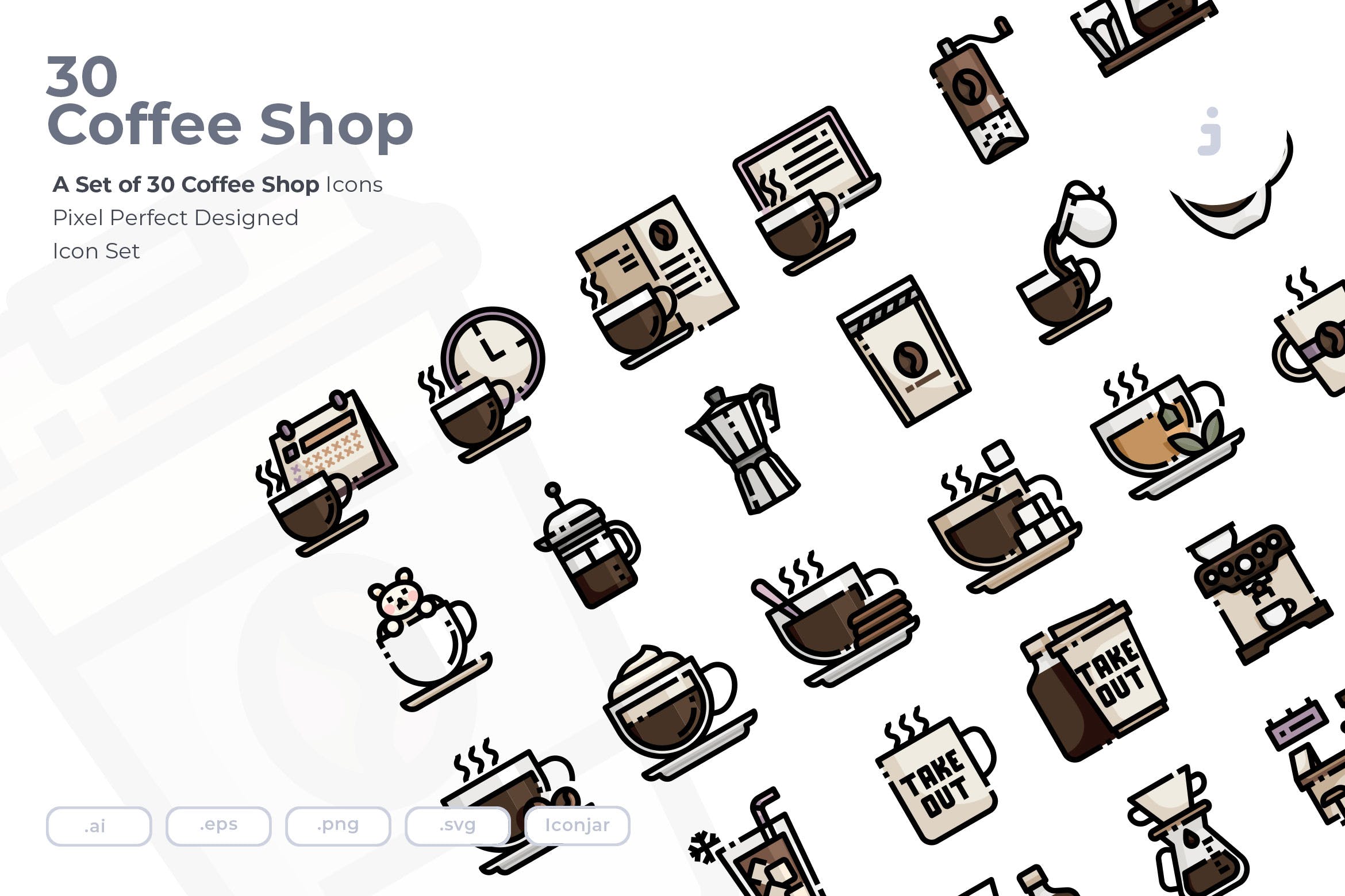30枚咖啡/咖啡店矢量一流设计素材网精选图标素材 30 Coffee Shop Icons