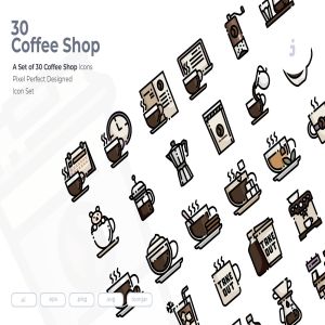 30枚咖啡/咖啡店矢量一流设计素材网精选图标素材 30 Coffee Shop Icons