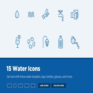 15枚供水系统主题矢量线性一流设计素材网精选图标 15 Water Icons