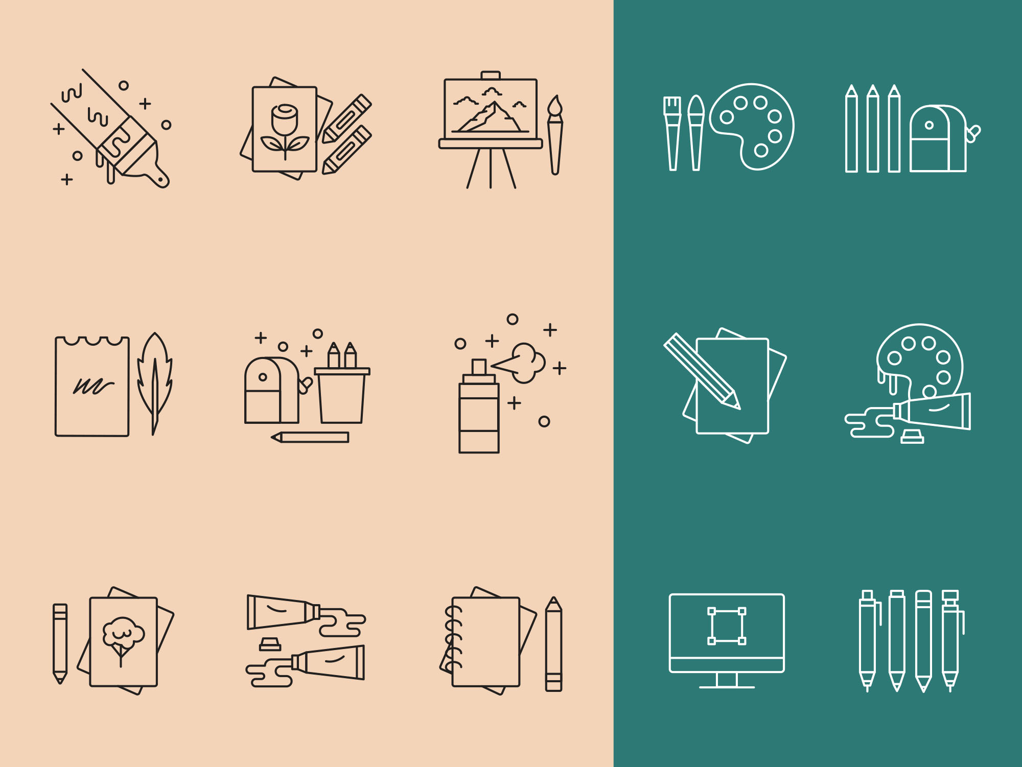 艺术家工具矢量线性一流设计素材网精选图标 Artist Tools Vector Icons