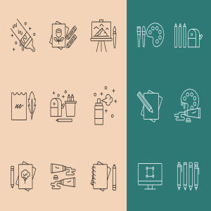 艺术家工具矢量线性一流设计素材网精选图标 Artist Tools Vector Icons