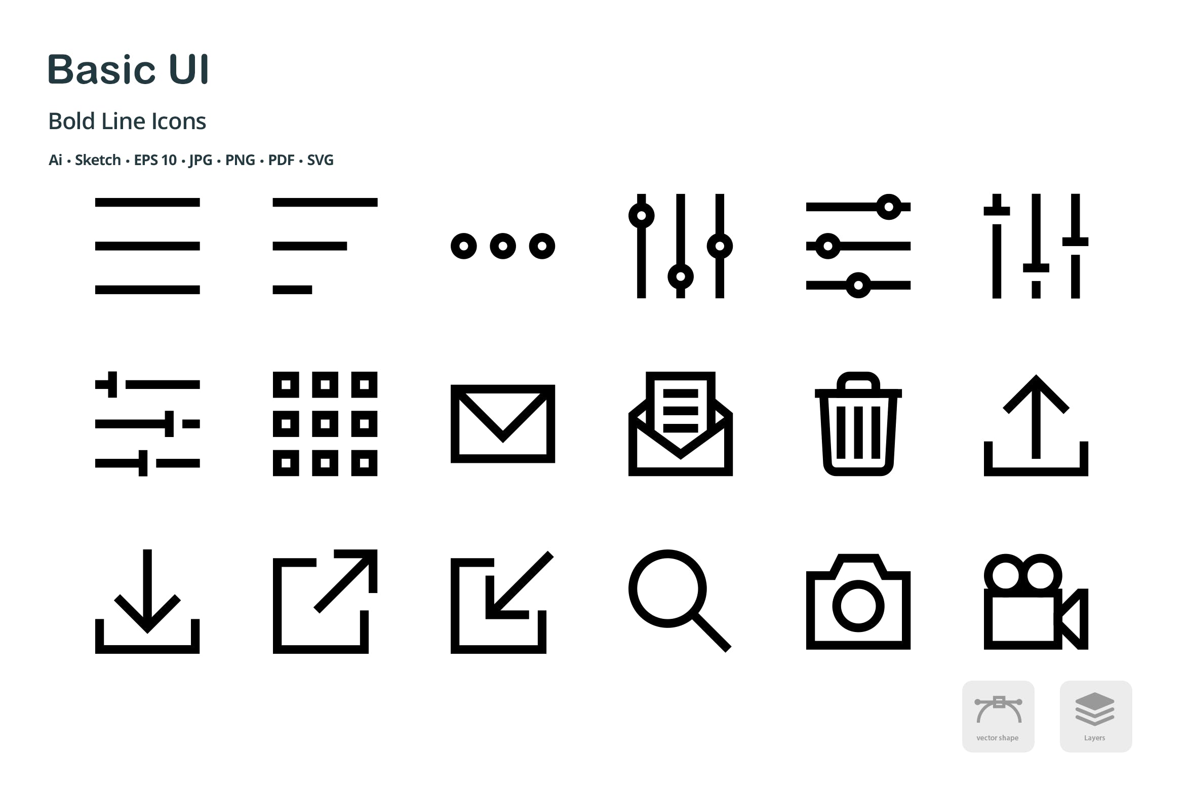 基础UI设计操作选项矢量线性一流设计素材网精选图标 Basic User Interface Mini Bold Line Vector Icons