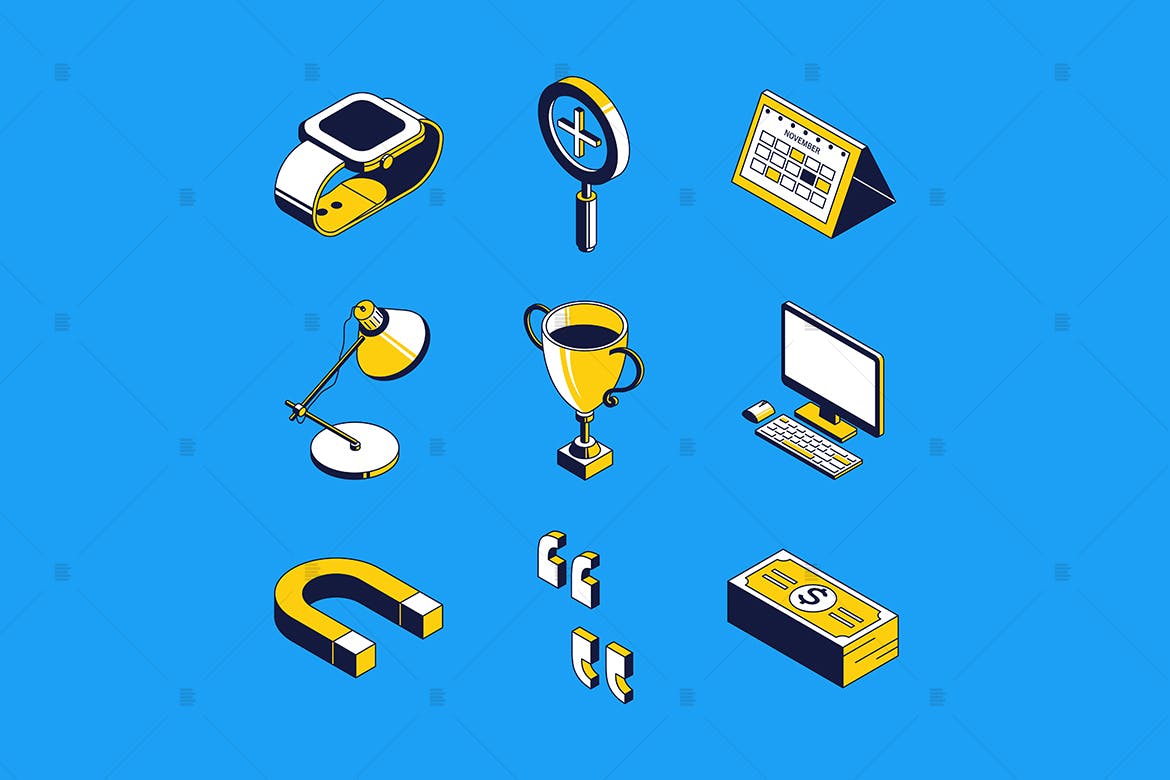 目标设置主题矢量一流设计素材网精选图标 Goal setting isometric concept icons set