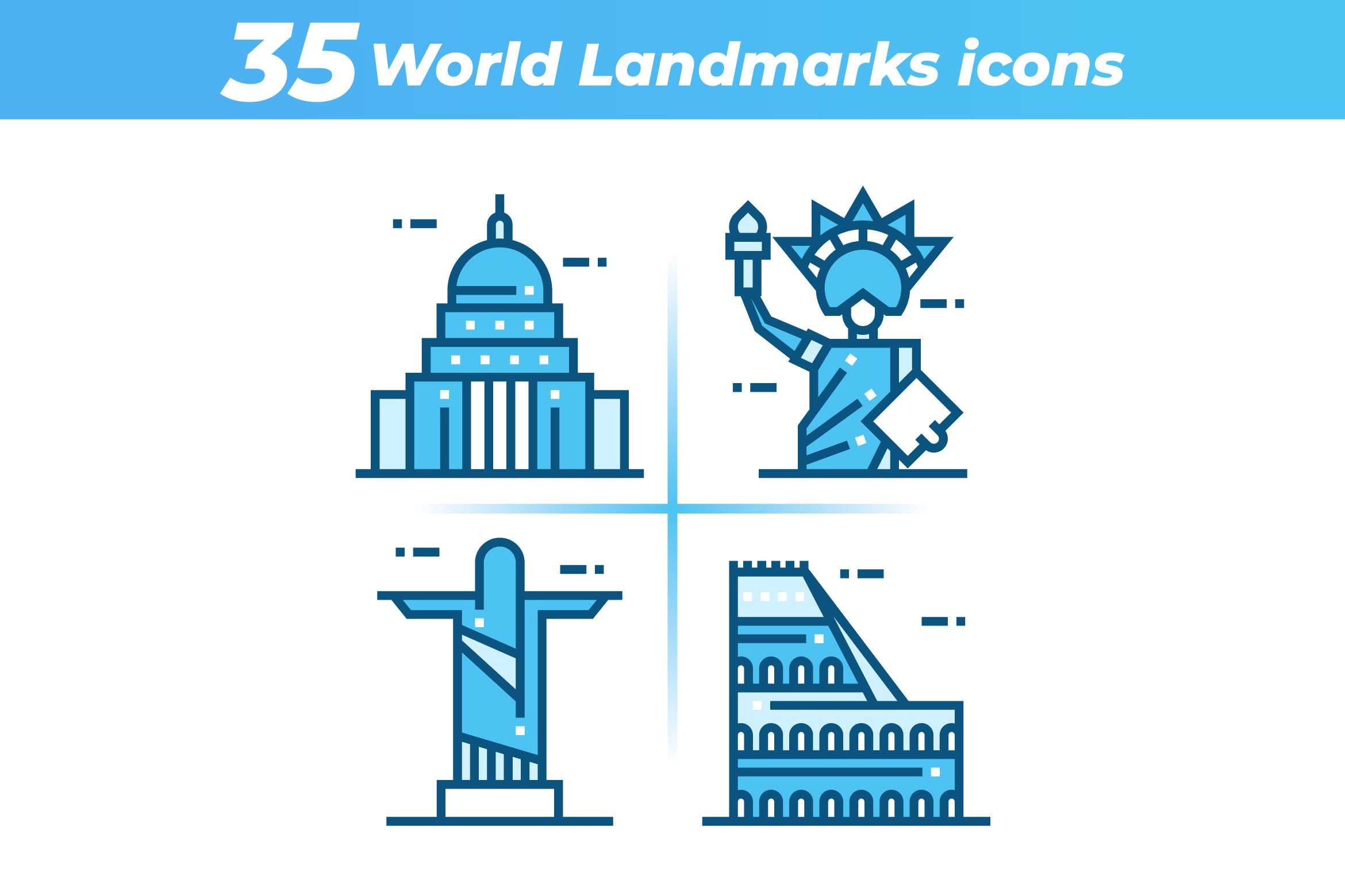 35枚世界地标主题矢量一流设计素材网精选图标 35 World Landmarks Icons