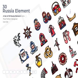 30枚彩色俄罗斯民族元素矢量一流设计素材网精选图标 30 Russia Element Icons